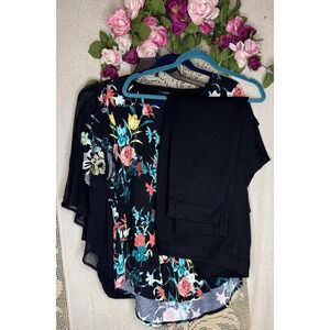 Alfani 3 Pc Lot 2 Tops & Crop Pants Womens XL Black Floral Print Soft Flowy